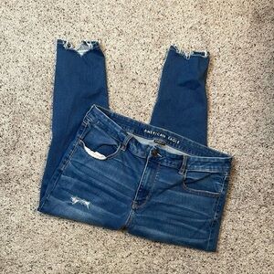 American Eagle Outfitters Dark Blue Distressed Jeggings Size 18 Short